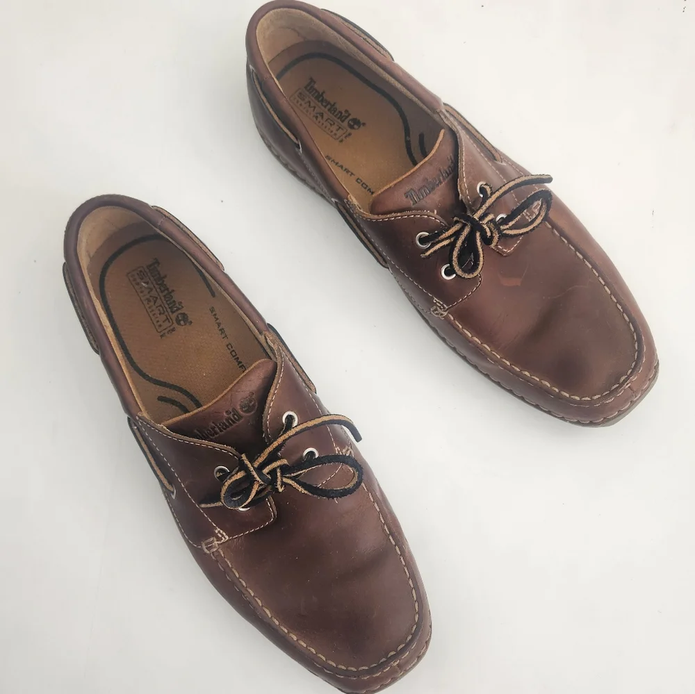 Timberland Men's Brown Leather Moc Toe Boat Shoes